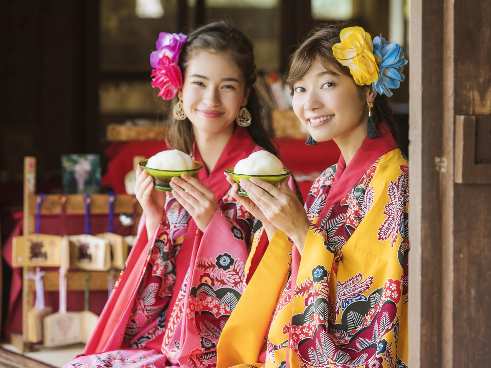 琉装でブクブクー茶